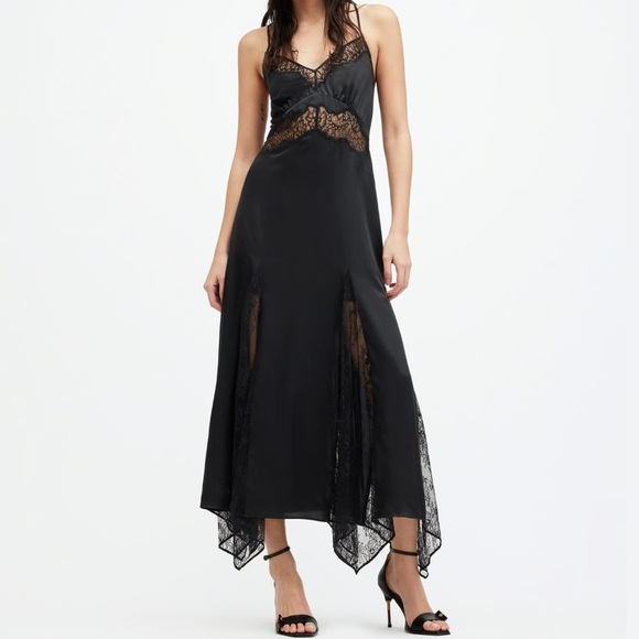All Saints Dresses & Skirts - All Saints Jasmine Black Lace Maxi Slip Dress. Size 8